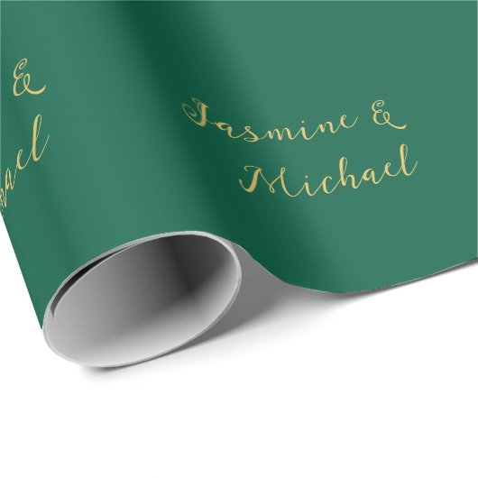 Classical Calligraphy Couple Names Green & Gold Geschenkpapier (Rolleneckpunkt)