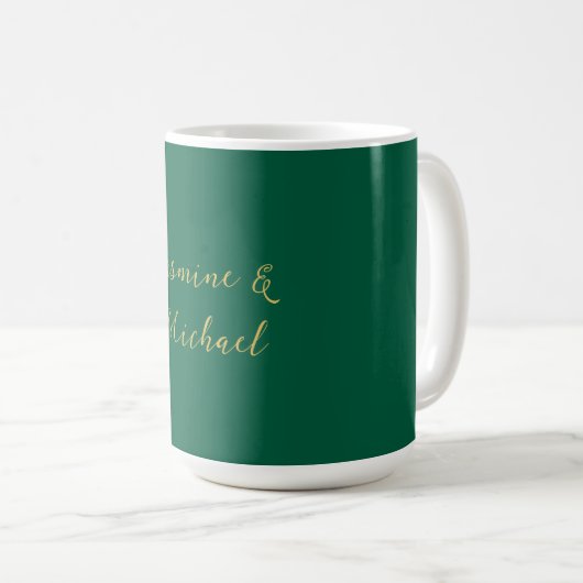 Classical Calligraphy Couple Names Green & Gold Kaffeetasse (VorderseiteRechts)
