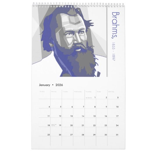 Classical Composers Calendar/Komponisten Kalender (Jan 2026)