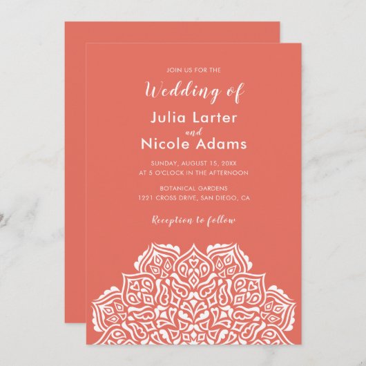 Classical Geometric Mandala Pattern Wedding Einladung (Vorne/Hinten)