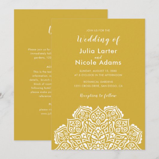 Classical Geometric Mandala Pattern Wedding Einladung (Vorne/Hinten)