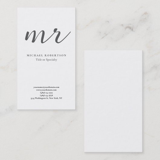 Classical Monogram Grey White Minimalist Plain Visitenkarte (Vorne/Hinten)