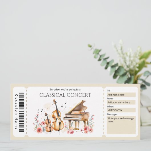 Classical Music Ticket Gift Certificate Einladung (Stehend Vorderseite)