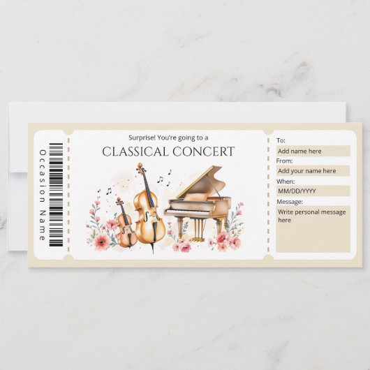 Classical Music Ticket Gift Certificate Einladung (Vorderseite)