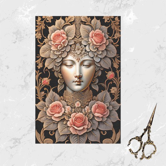 Classical Orange Roses Lady Illustration Seidenpapier