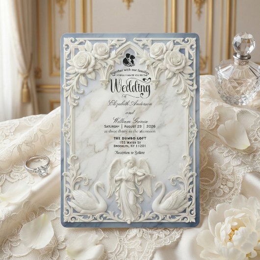 Classical Rococo Arch Angel & Swans Wedding  Einladung