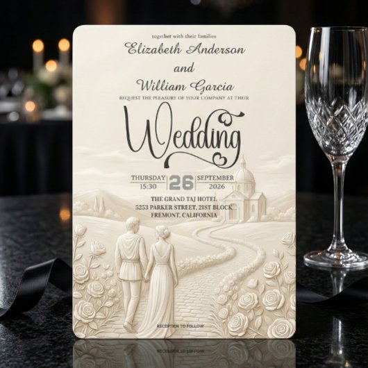 Classical Romantic Church Scene Wedding Einladung