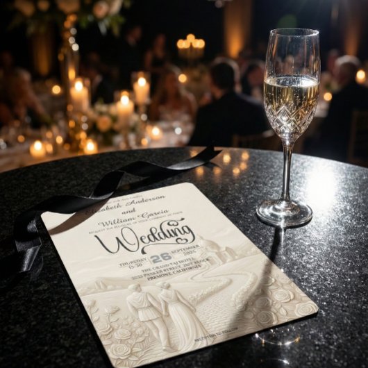 Classical Romantic Church Scene Wedding Einladung