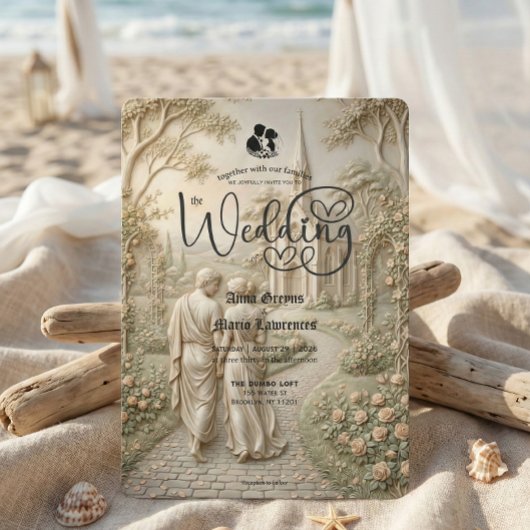 Classical Romantic Old World Chapel Wedding Einladung