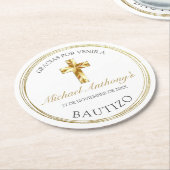 Classico Blanco Dorado Bautizo de Bebé Gracias Runder Pappuntersetzer (Angewinkelt)