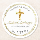 Classico Blanco Dorado Bautizo de Bebé Gracias Runder Pappuntersetzer (Vorderseite)