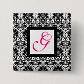 CLASSIY DAMASK MONOGRAM,pink fuchsia Button (Vorderseite)