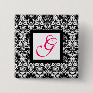 CLASSIY DAMASK MONOGRAM,pink fuchsia Button