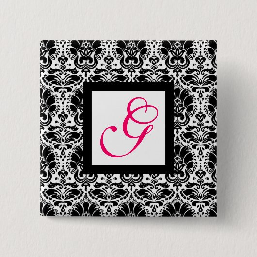 CLASSIY DAMASK MONOGRAM,pink fuchsia Button (Vorderseite)