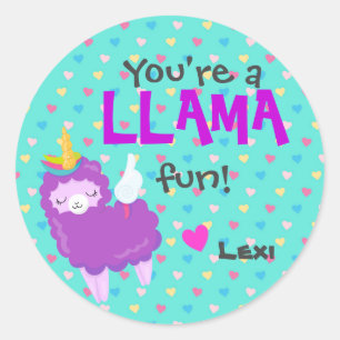 Classroom Llama Valentine - Lamacorn Runder Aufkleber