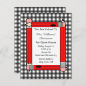 Classroom Open House: Rote Stiere, Gray Gingham Einladung (Vorne/Hinten)