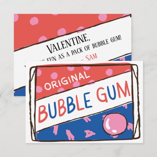 Classroom Valentine; Fun as a Pack of Bubble Gum Einladung (Vorne/Hinten)