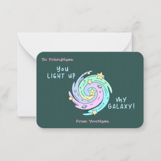 Classroom Valentines Card – You Light Up My Galaxy Mitteilungskarte (Vorderseite)