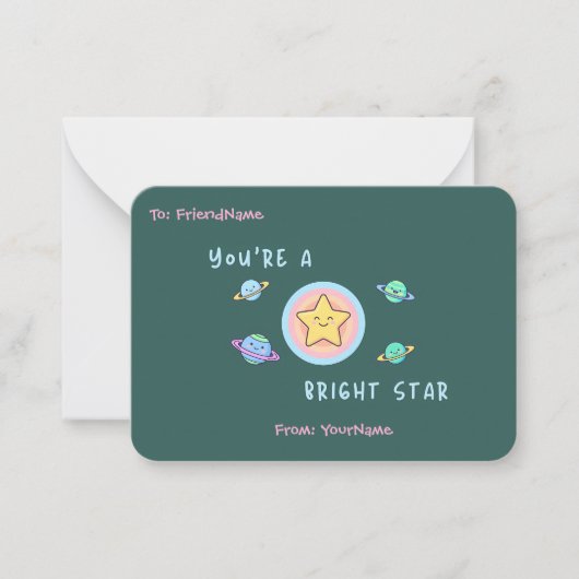 Classroom Valentines Card – You’re a Bright Star Mitteilungskarte (Vorderseite)