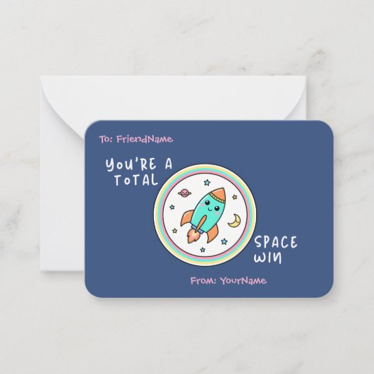 Classroom Valentines Card You’re a Total Space Win Mitteilungskarte (Vorderseite)