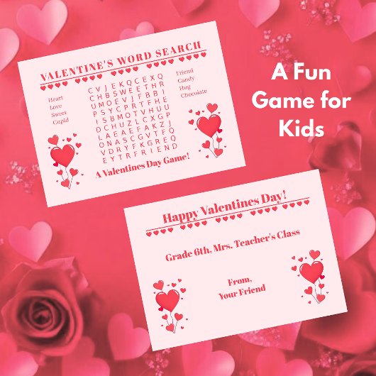 Classroom Valentine's Day Card Game-Word Search Mitteilungskarte