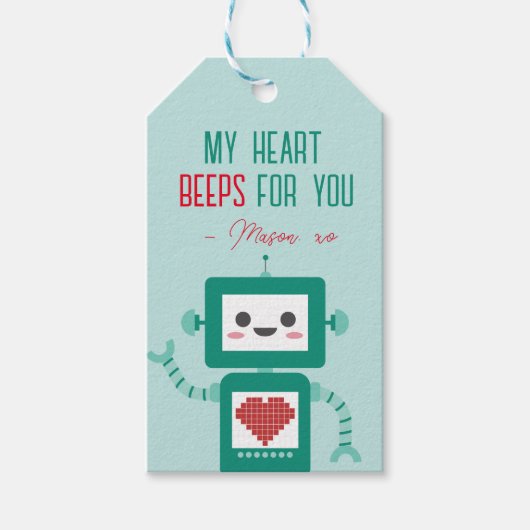 Classroom Valentine's Day Robot beeps Gift Tag Geschenkanhänger (Vorderseite)