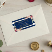 Classrosa Floral Gold Navy Blue Stripes Adressaufkleber