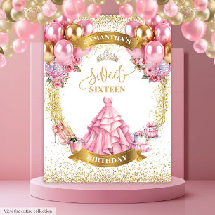 Classy 16 . Geburtstag Banner Rosa Kleid Gold Spar Wandteppich