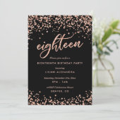 Classy 18. Geburtstag Einladung Rose Gold Confetti (Stehend Vorderseite)