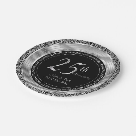 Classy 25. Silver und Black Wedding Jubiläum Pappteller (Schrägansicht)