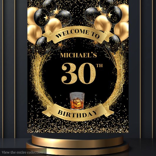Classy 30 Man Birthday Whiskey Celebration Banner Wandteppich