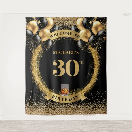 Classy 30 Man Birthday Whiskey Celebration Banner Wandteppich (Vorderseite)