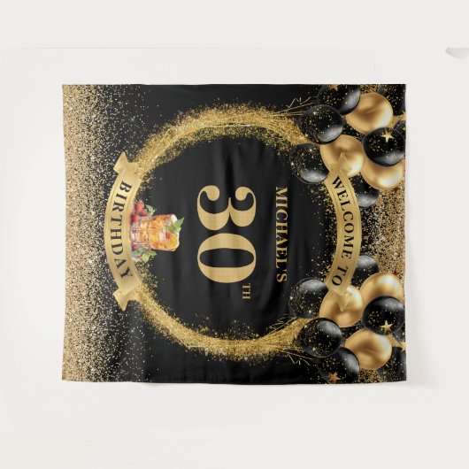 Classy 30. Man Birthday Whiskey Party Tapestry Wandteppich (Vorderseite (Horizontal))