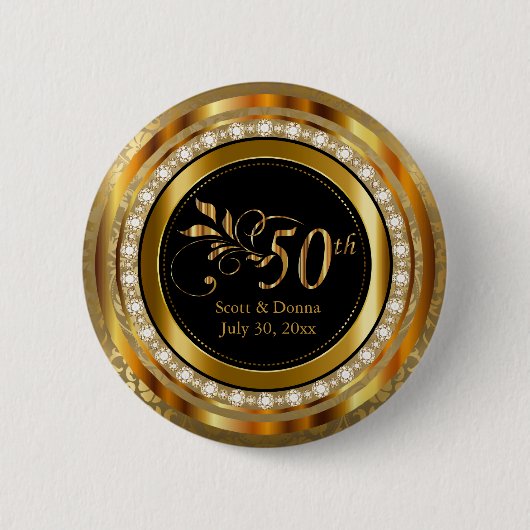 Classy 50. Golden Diamond Hochzeitstag Button (Vorderseite)