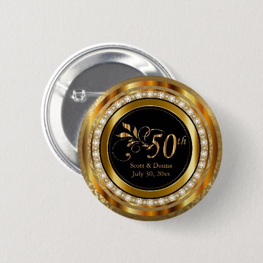 Classy 50. Golden Diamond Hochzeitstag Button (Vorne & Hinten)