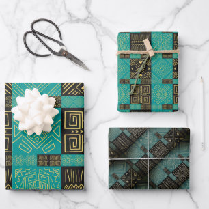 Classy African Tiles Line Art Muster Geschenkpapier Set