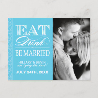 Classy Aqua Blue Damask Save the Date Ankündigungspostkarte
