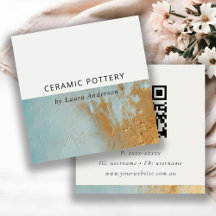 Classy Aqua Blue Gold Oil Paint Texture QR Code