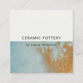 Classy Aqua Blue Gold Oil Paint Texture QR Code Quadratische Visitenkarte (Vorderseite)