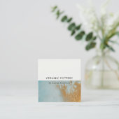 Classy Aqua Blue Gold Oil Paint Texture QR Code Quadratische Visitenkarte (Stehend Vorderseite)