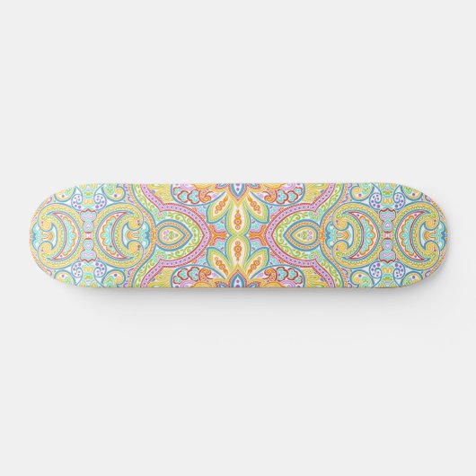Classy Aqua Blue Pink Lila Paisley Floral Art Skateboard (Horizontal)