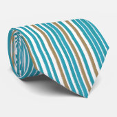 Classy Aqua Blue und Tan Striped Neck Tie Krawatte (Gerollt)
