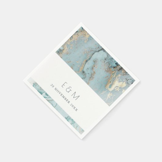 CLASSY AQUA DUSKY BLAUE GOLD AGATE MONOGRAM WEDD SERVIETTE (Ecke)