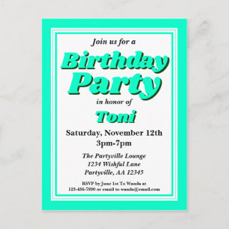 Classy Aquamarin Adult Geburtstagsparty Einladungspostkarte