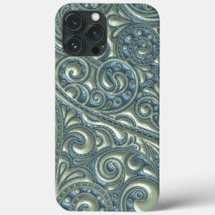 Classy Aquamarin Blue Green Paisley Floral Art Mus Case-Mate iPhone Hülle