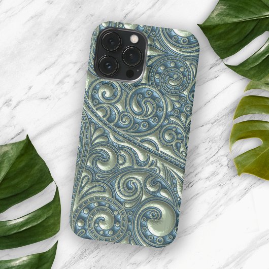 Classy Aquamarin Blue Green Paisley Floral Art Mus iPhone Hülle