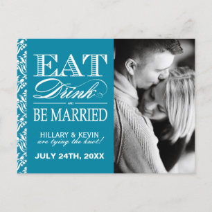 Classy Aquamarin Damask Save the Date Ankündigungspostkarte
