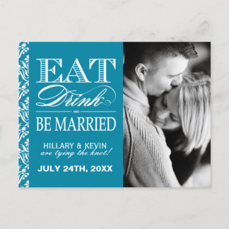 Classy Aquamarin Damask Save the Date Ankündigungspostkarte