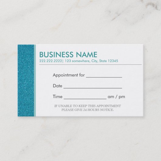 Classy Aquamarine Glitzer Ernennung Business Cards Terminkarte (Vorderseite)