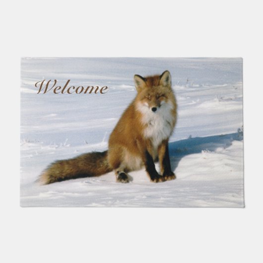 Classy Arctic Red Fox Winter Scene Foto entwickelt Fußmatte (Vorderseite)